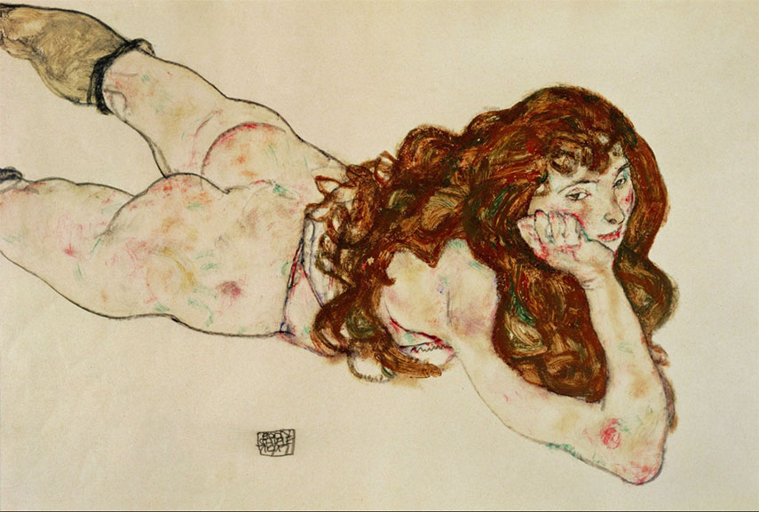 Egon-Schiele-Female-Nude-on-Her-Stomach-1917